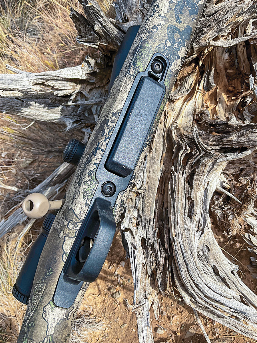 The low magazine profile eliminates hang-ups when going through heavy brush. The  trigger guard and magazine well are made  from high-impact plastic.